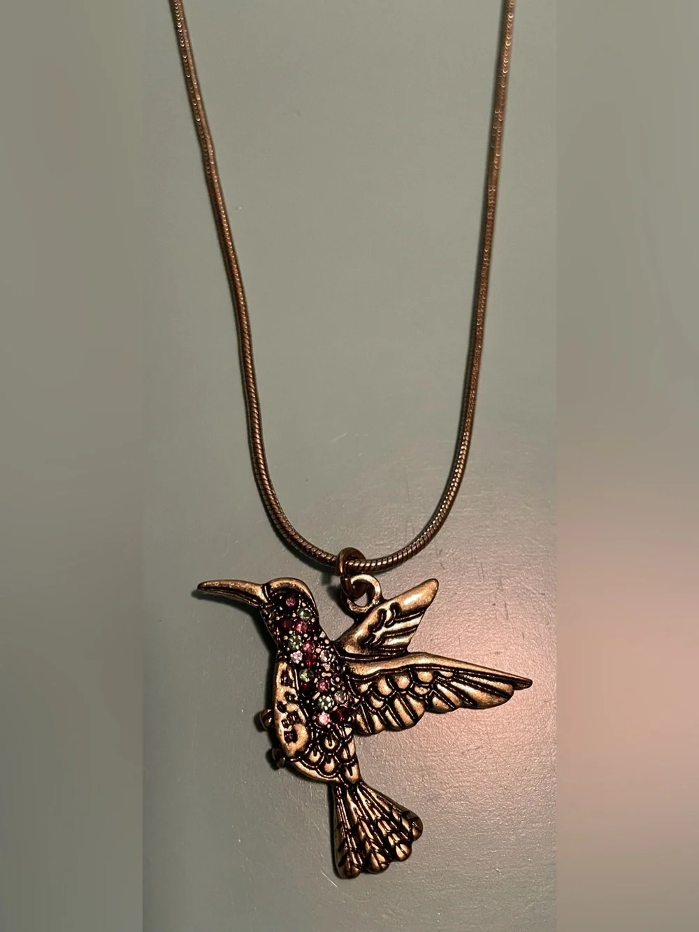 Hummingbird Necklace & Earring Set - Antique Gold Finish